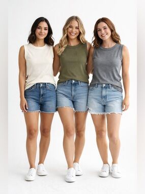 Free People Ribbed Crew Tank Bundle in Olive, Gray & Cream